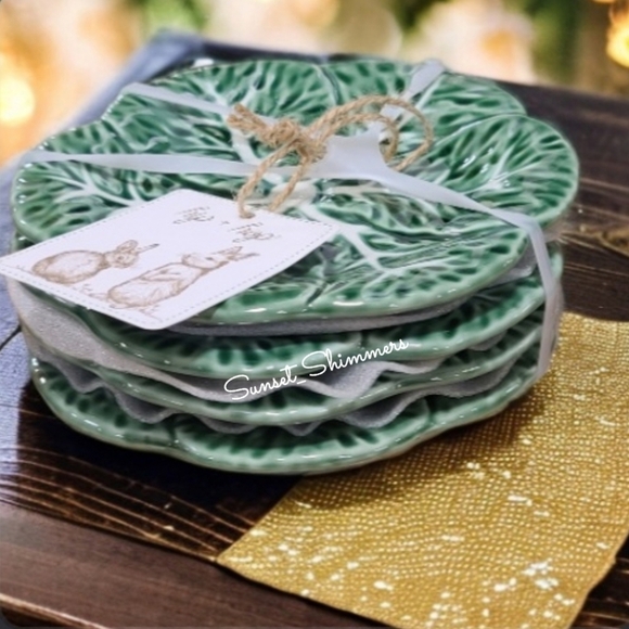 4pc Set Easter Maxcera Embossed Green Cabbage Appetizer Dessert Plates New